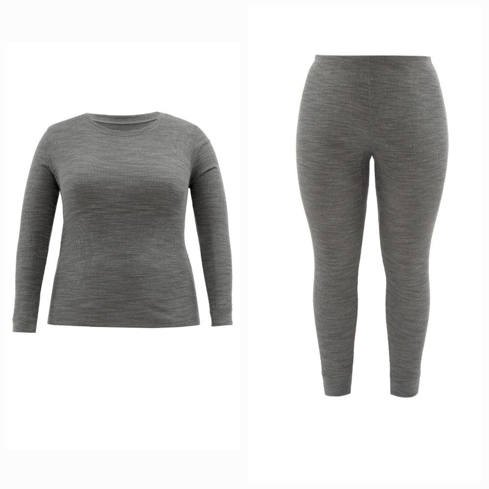 Grey Fruit of the Loom Women's Eversoft Waffle Thermal Top and Bottom Size M